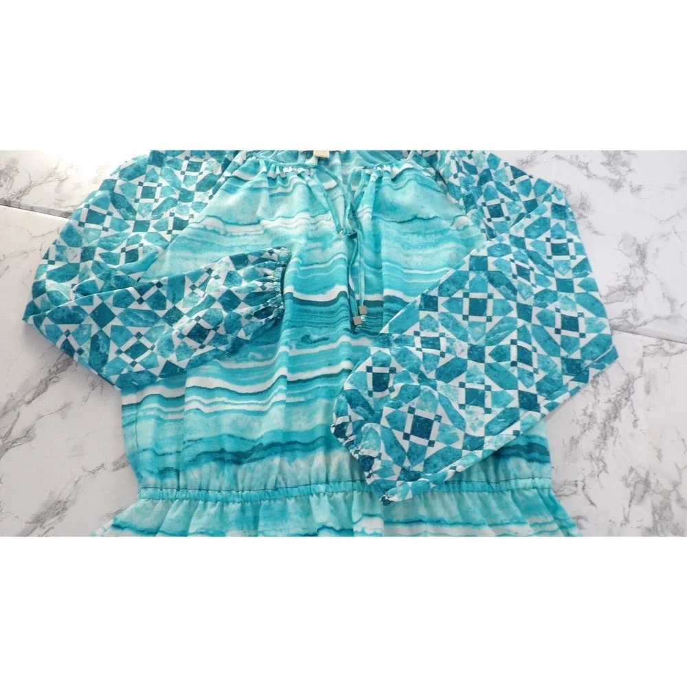 MICHAEL‎ Michael Kors Tunic Top Aqua Blue Peplum Hem Relaxed Fit Womens Size 6